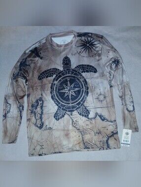 Men's Turtle Compass Print Swim Rash Guard UPF50